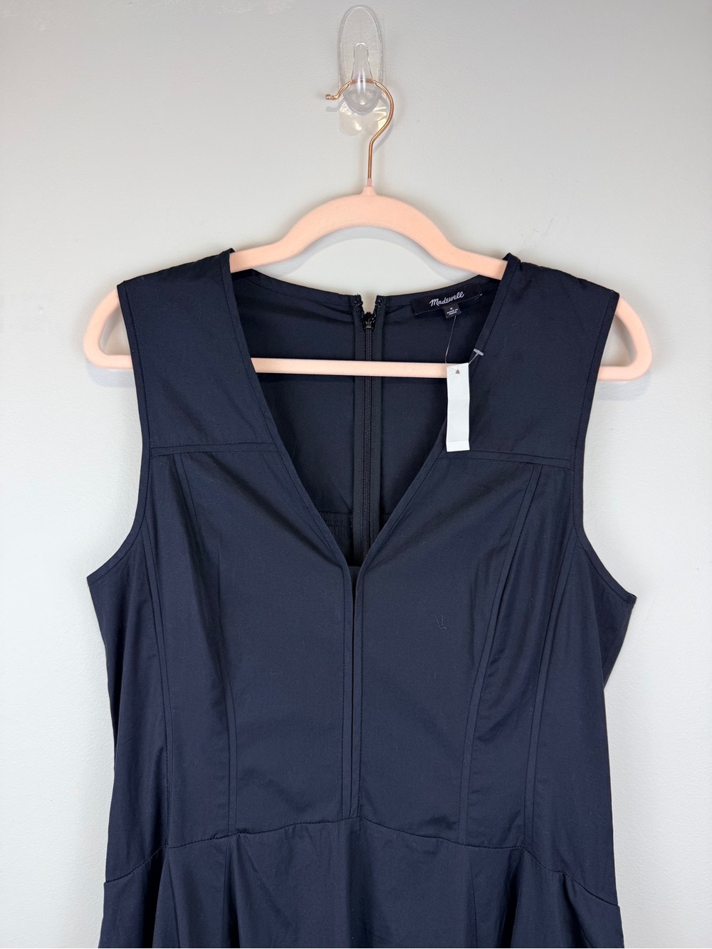 NWT Madewell Yana Midi Dress 8 Black Cotton Poplin Sleeveless Fit Flare - Picture 8 of 15